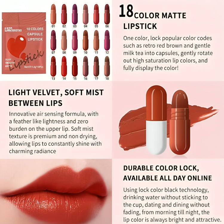 LMG Broths Capsule Lipstick - 18 Colors Pcs Pack - oraglowpk