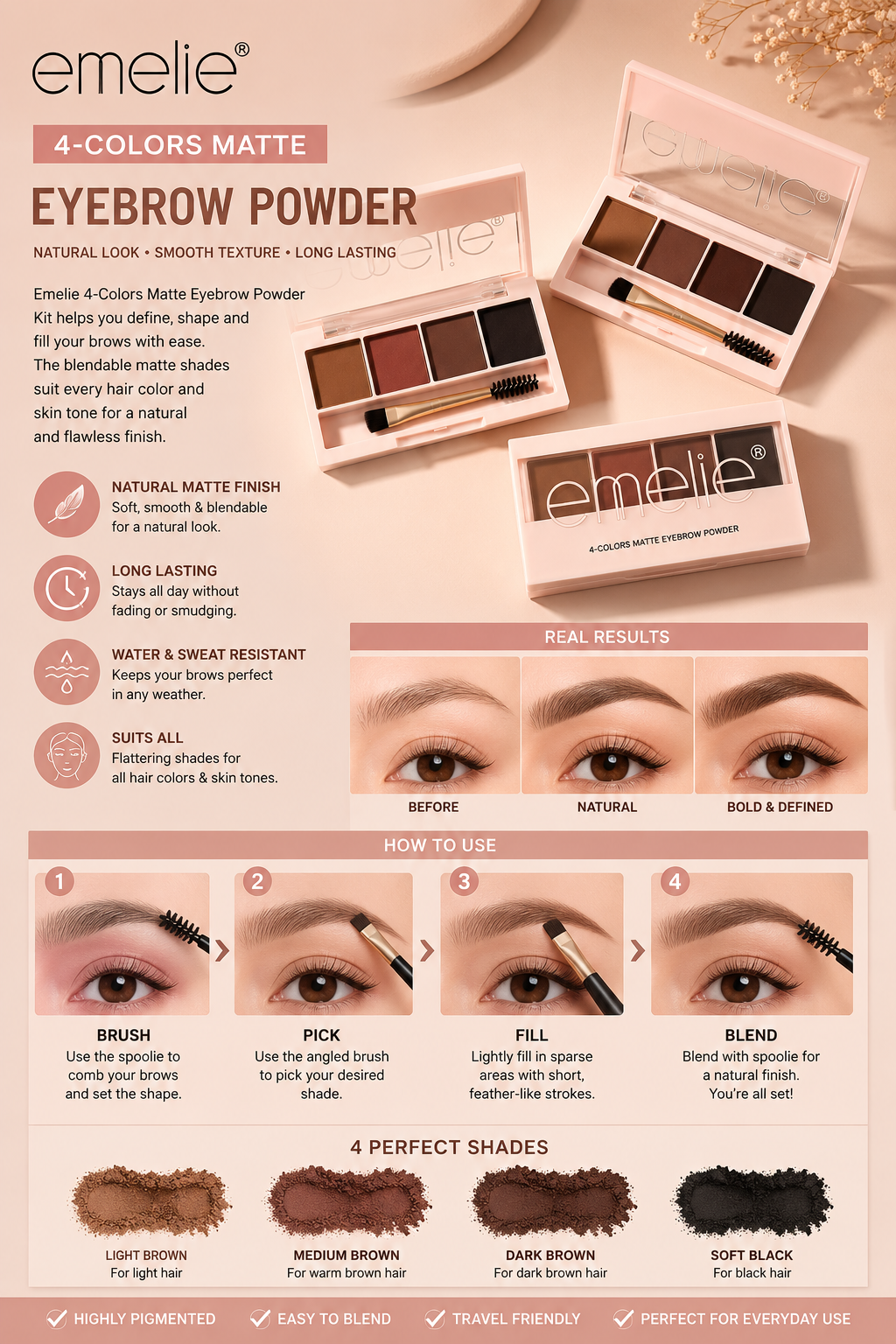 Emelie 4 colors Matte Eyebrow Powder - oraglowpk