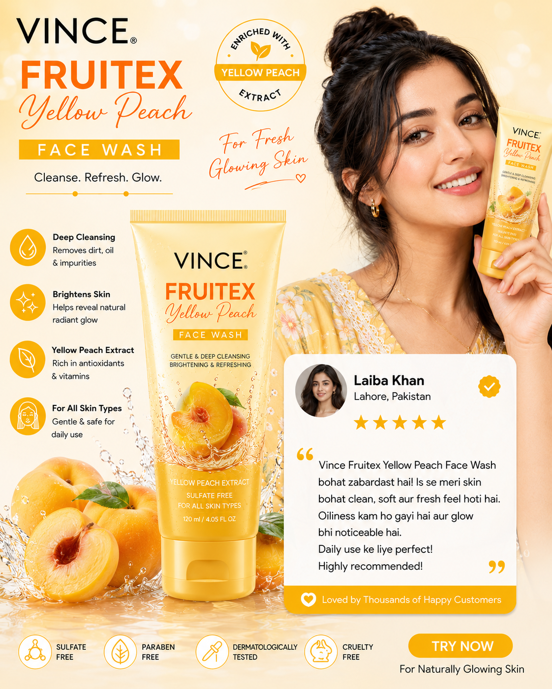 VINCE Fruitex Peach Face Wash - oraglowpk