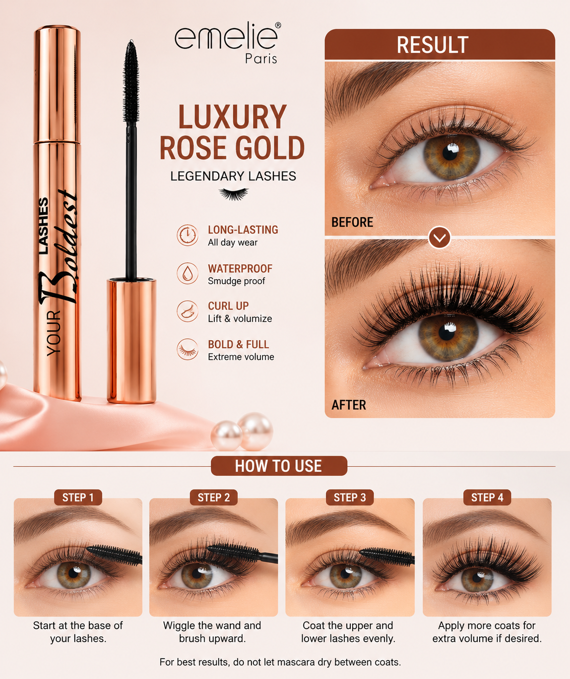 Emelie Paris Luxury Rose Gold Legendary Lashes Mascara