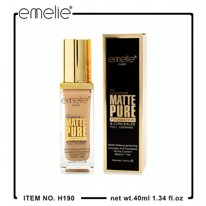 Emelie Matte Full Coverage Pure Foundation & Concealer - 40ml - oraglowpk