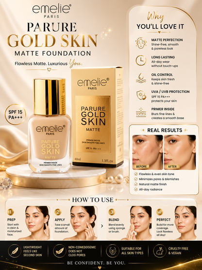 Emelie Paris Parure Gold Skin Matte Foundation - Primer Inside - 40ml - oraglowpk
