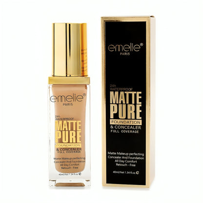 Emelie Matte Full Coverage Pure Foundation & Concealer - 40ml - oraglowpk