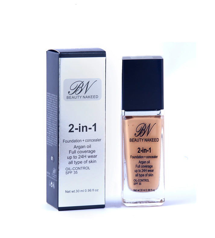 Beauty Nakeed Full Coverage 2 in 1 Foundation+Concealer 30ml - oraglowpk