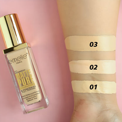Emelie Matte Full Coverage Pure Foundation & Concealer - 40ml - oraglowpk