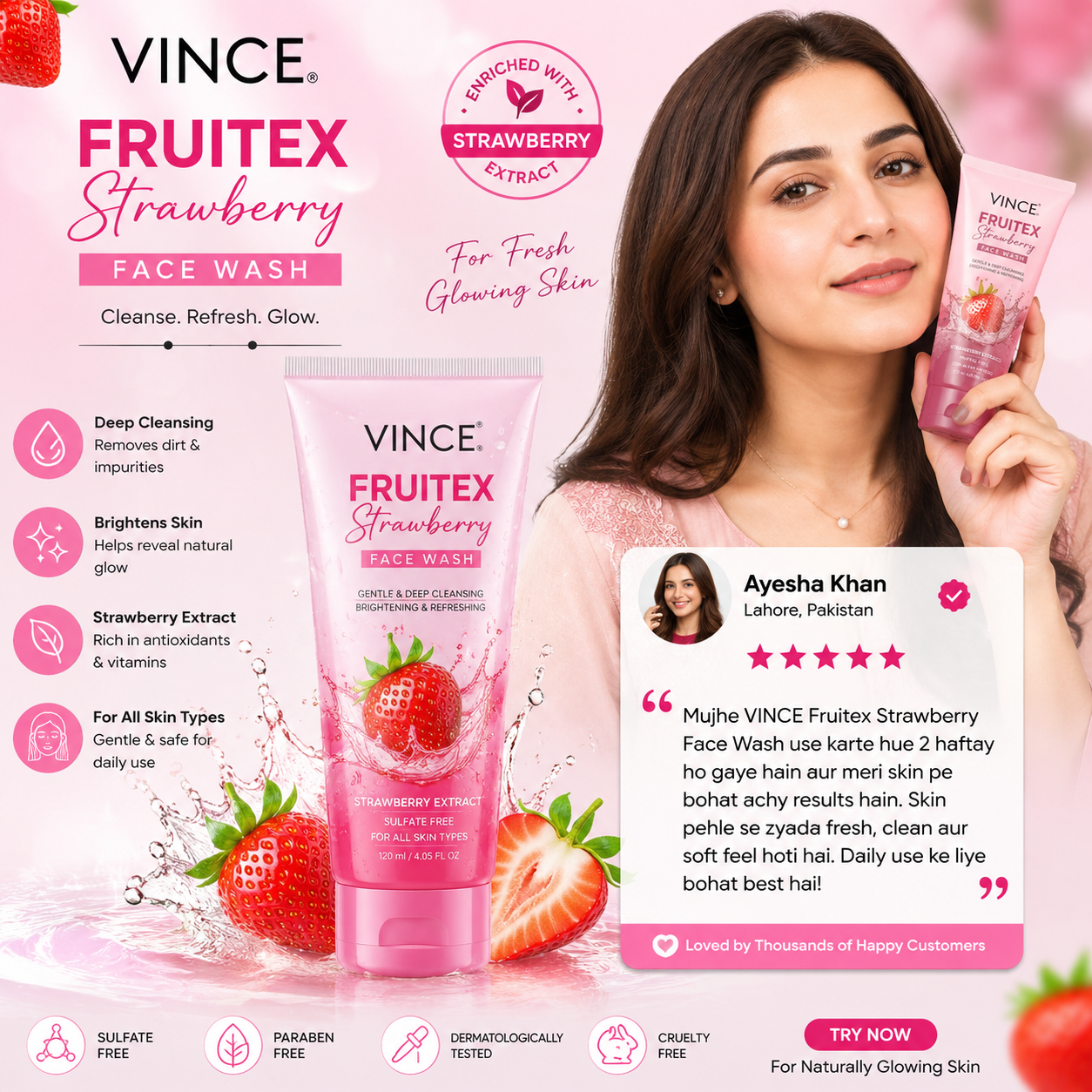 VINCE Fruitex Strawberry Face Wash - oraglowpk