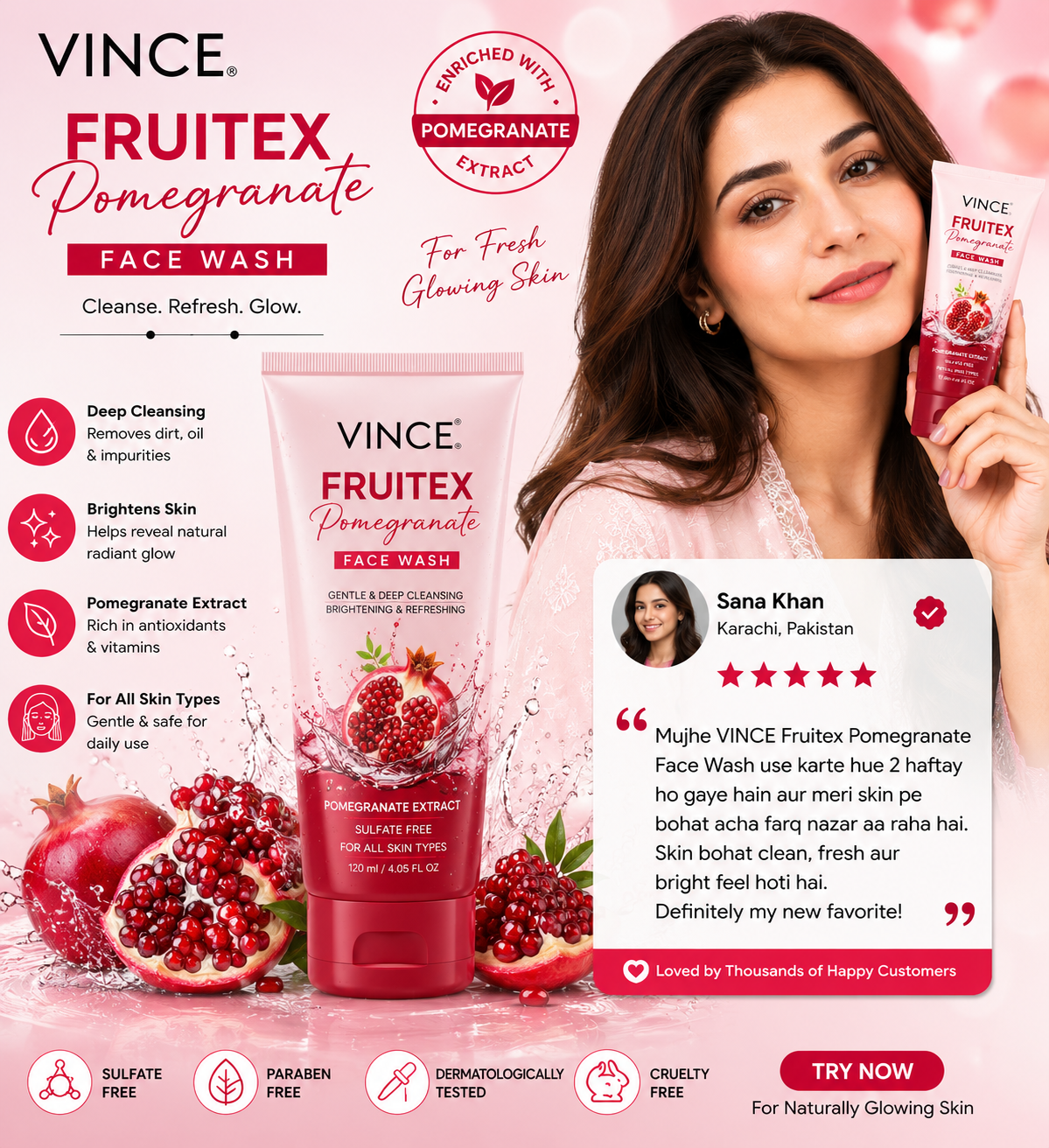 VINCE Fruitex Pomegranate Face Wash - oraglowpk