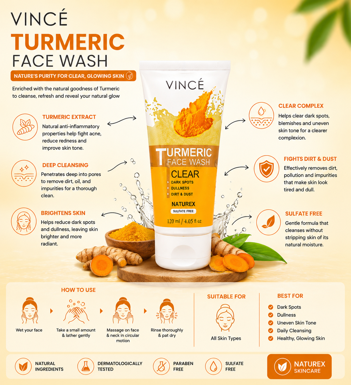 VINCE Naturex Turmeric Face Wash - oraglowpk