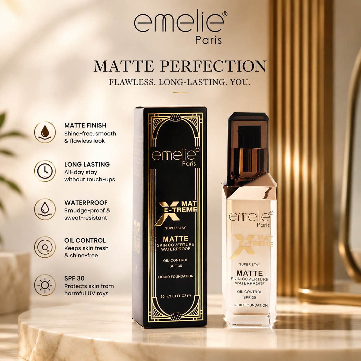 Emelie Matte Extreme Superstay Skin Coverture Foundation - oraglowpk