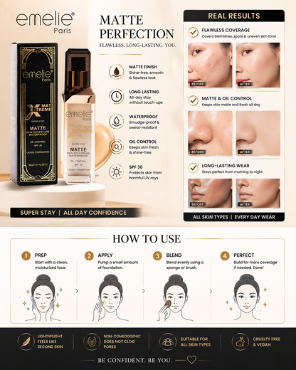 Emelie Matte Extreme Superstay Skin Coverture Foundation - oraglowpk