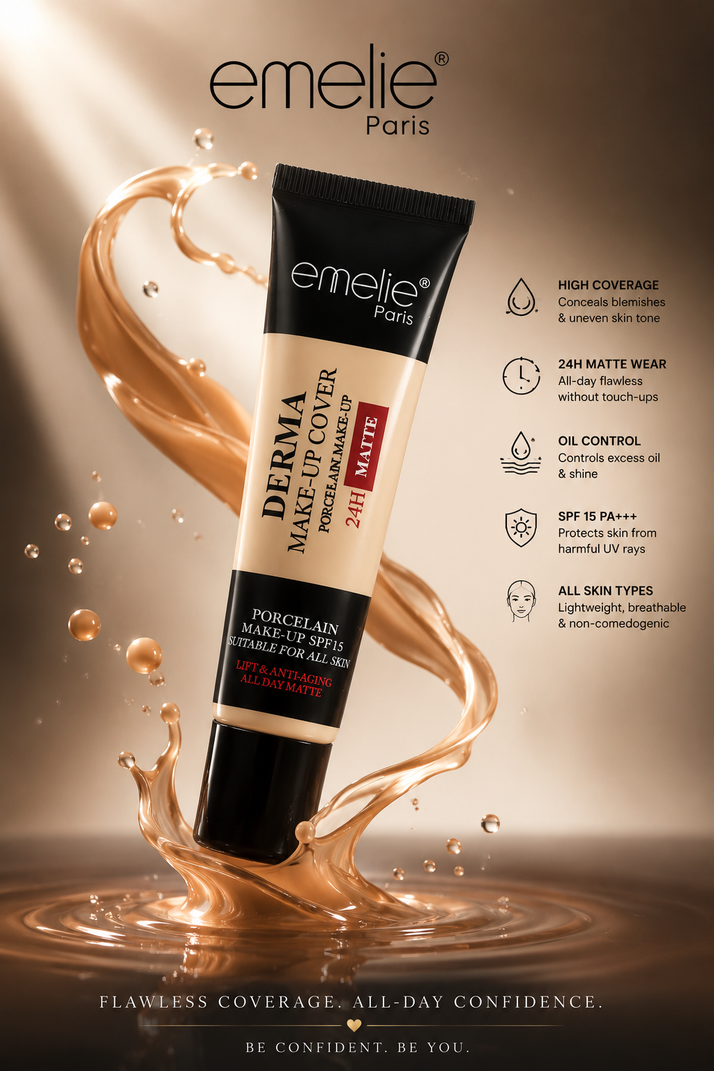 Emelie Derma Makeup Cover Porcelain Makeup 24H Matte Foundation - oraglowpk