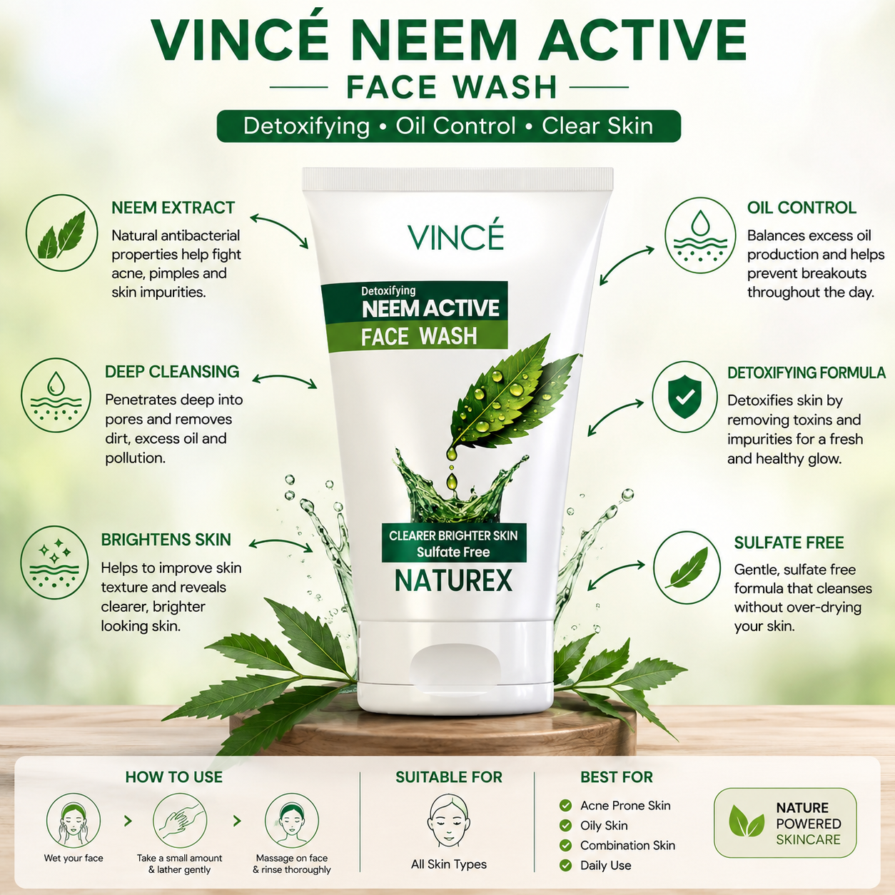 VINCE Naturex Neem Active Face Wash - oraglowpk
