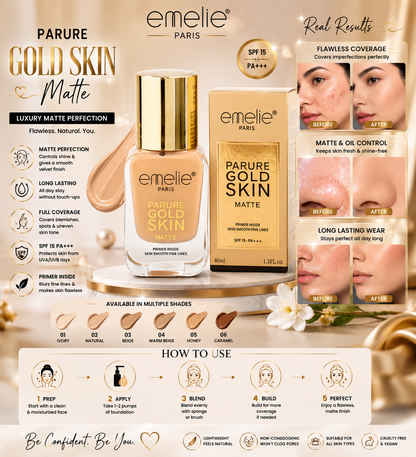 Emelie Paris Parure Gold Skin Matte Foundation - Primer Inside - 40ml - oraglowpk